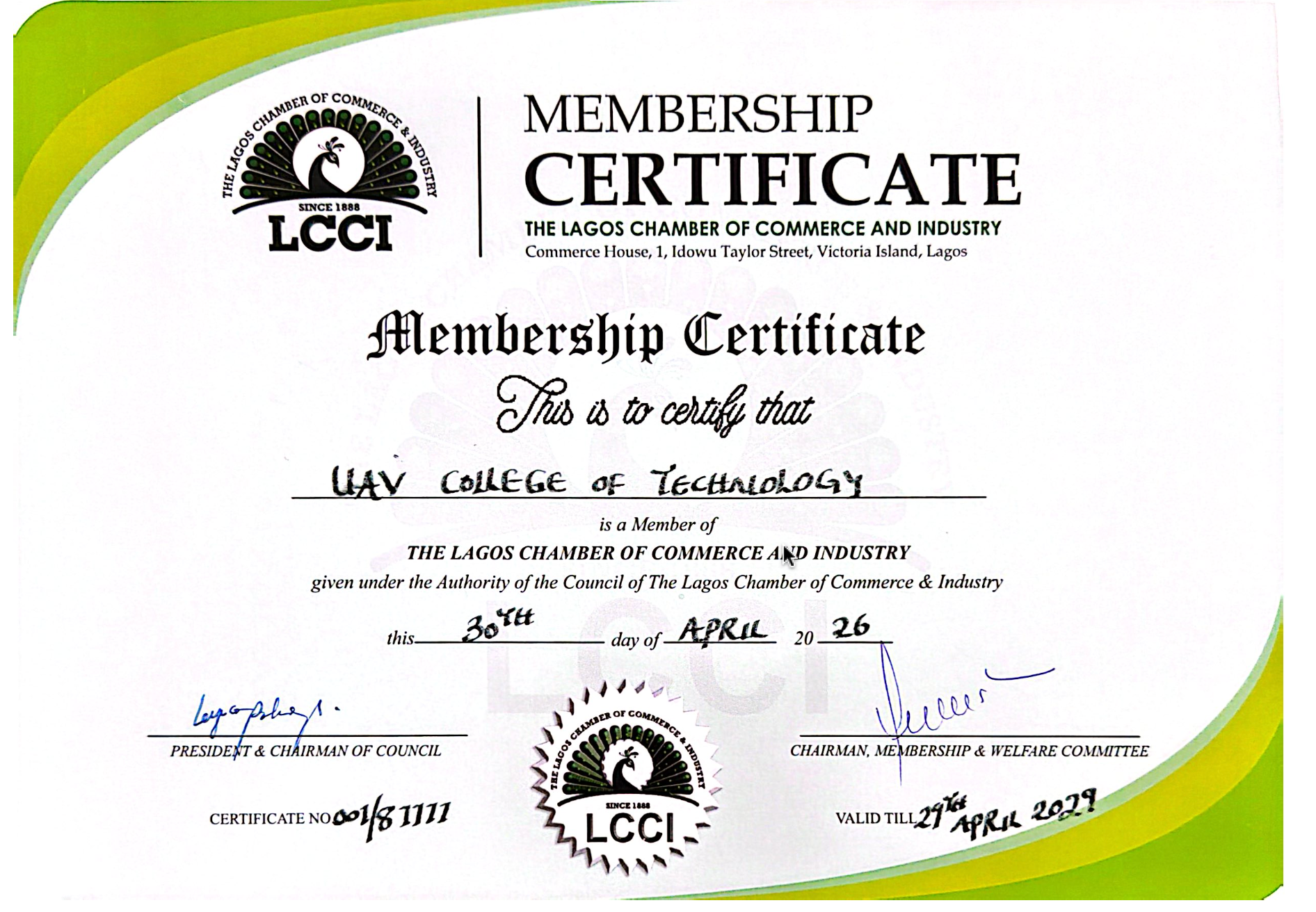 LCCI Certificate